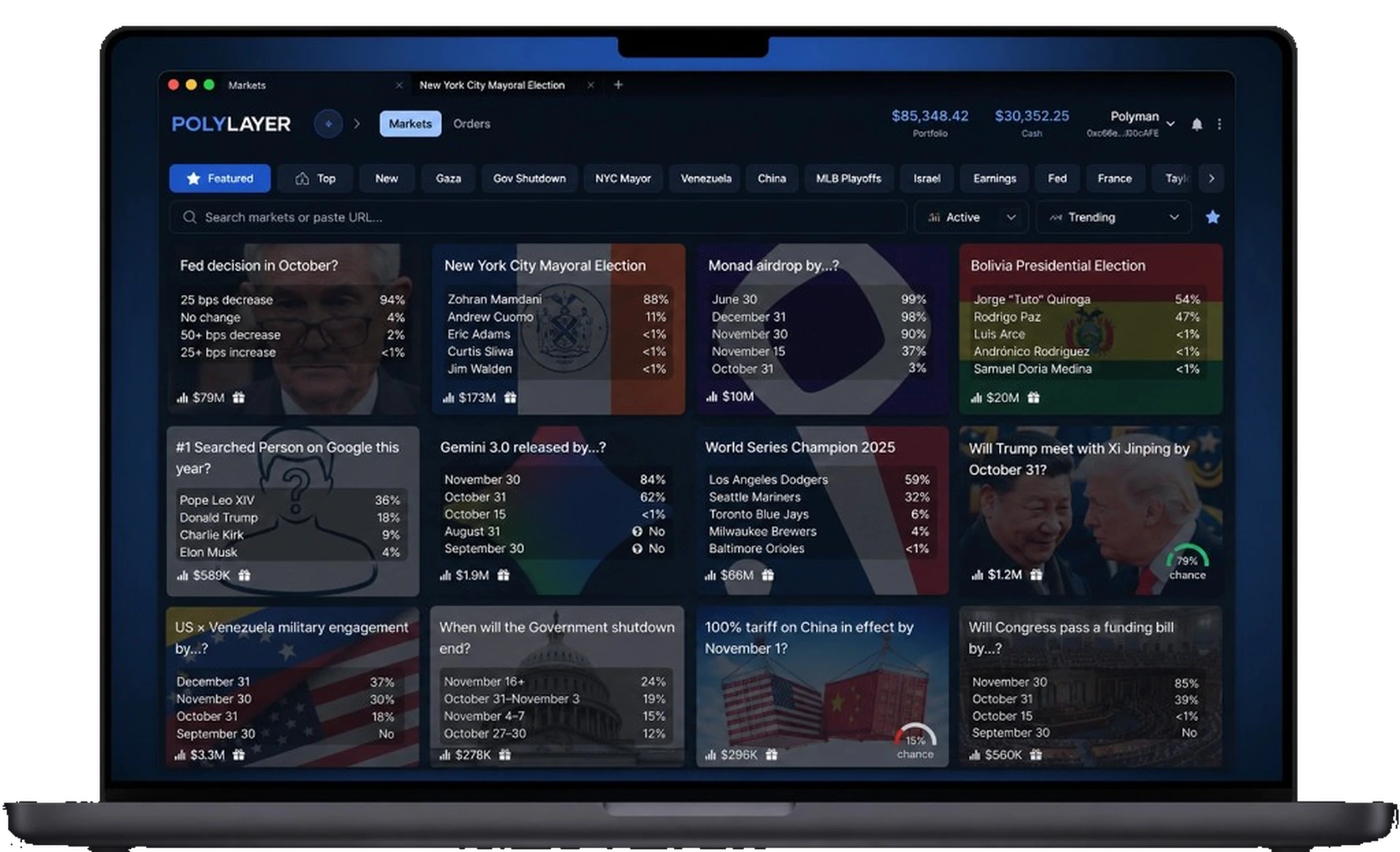 POLYLAYER trading dashboard on laptop